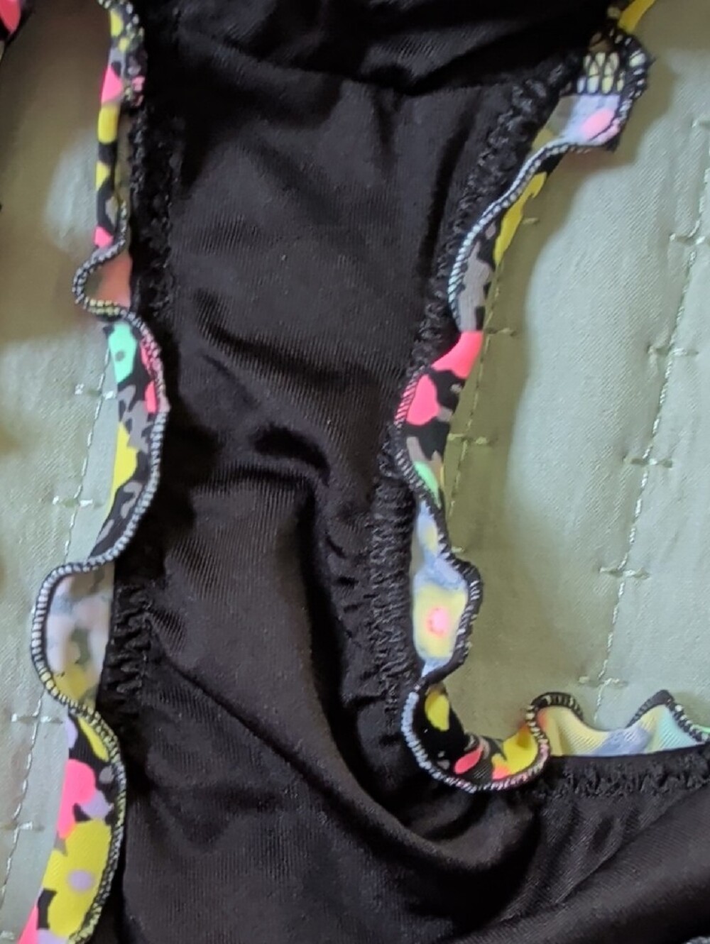 Victoria's Secret Black Bikini Bottom with Neon Floral Print - Picture 4 of 4